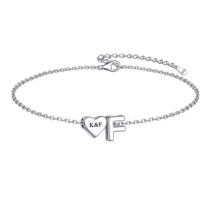 Custom Heart Initial F Bracelet for Women