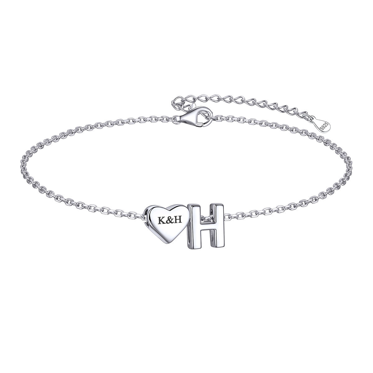 Custom Heart Initial H Bracelet for Women