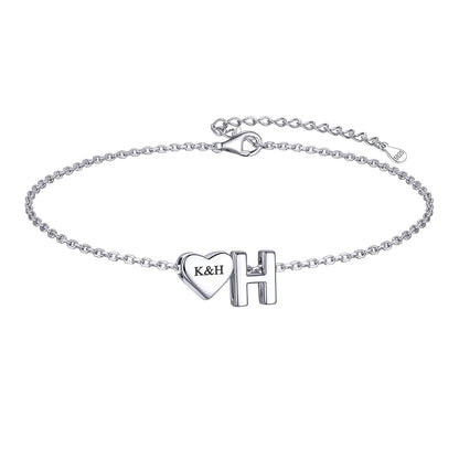 Custom Heart Initial H Bracelet for Women