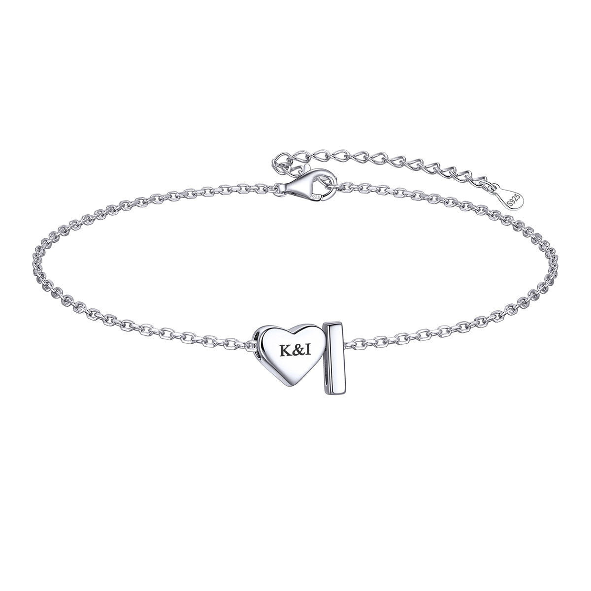 Custom Heart Initial I Bracelet for Women