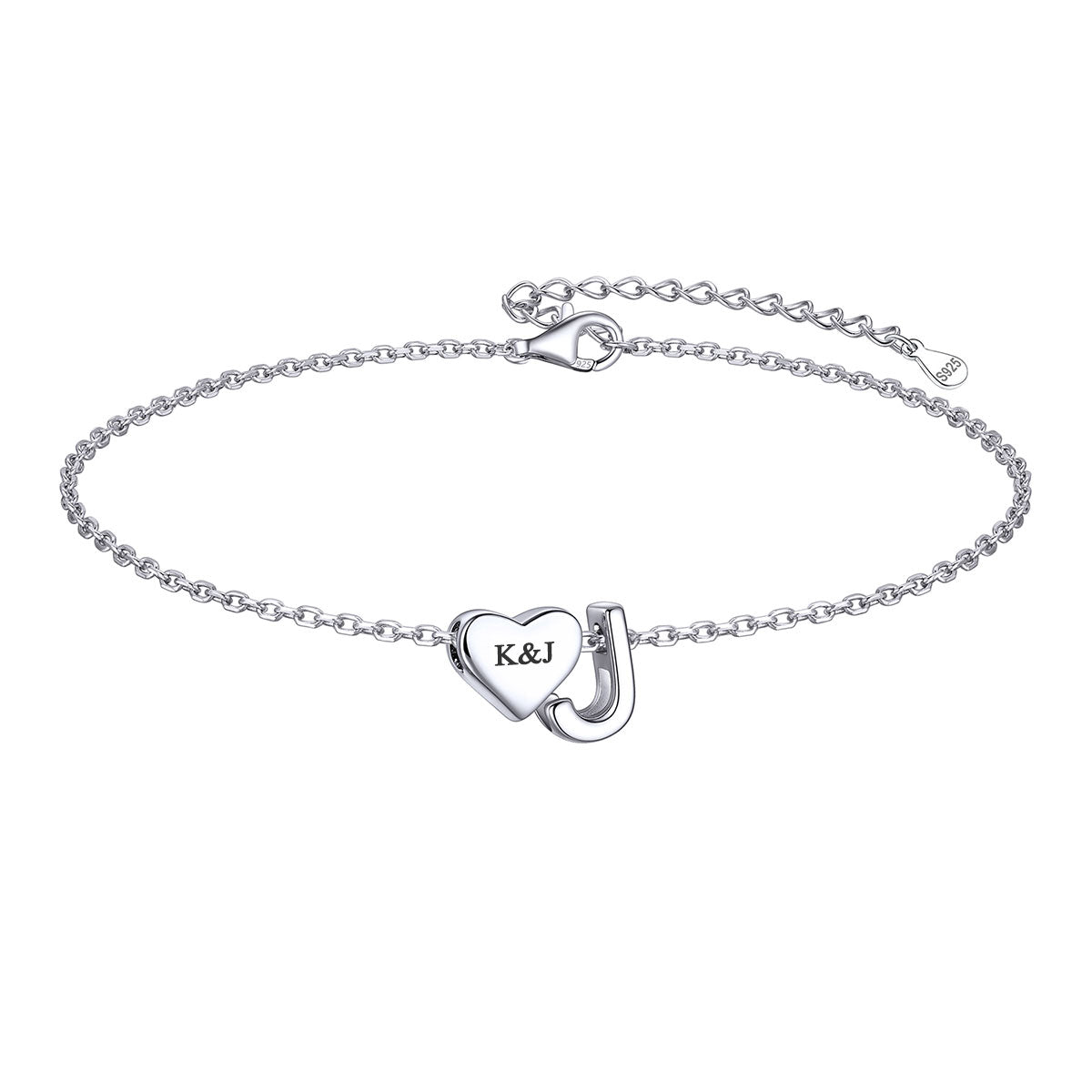Custom Heart Initial J Bracelet for Women