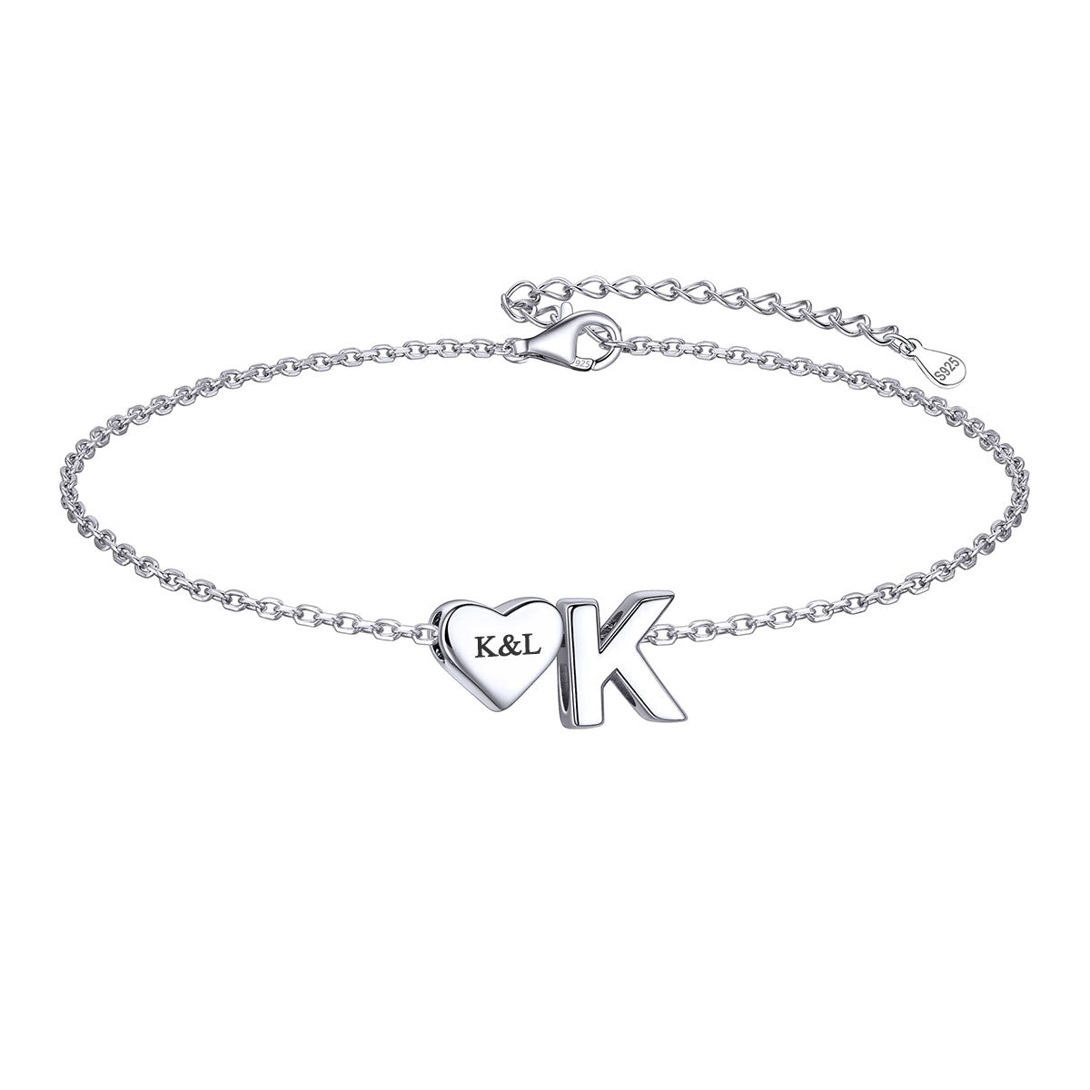 Custom Heart Initial K Bracelet for Women