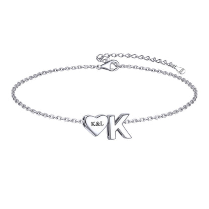 Custom Heart Initial K Bracelet for Women