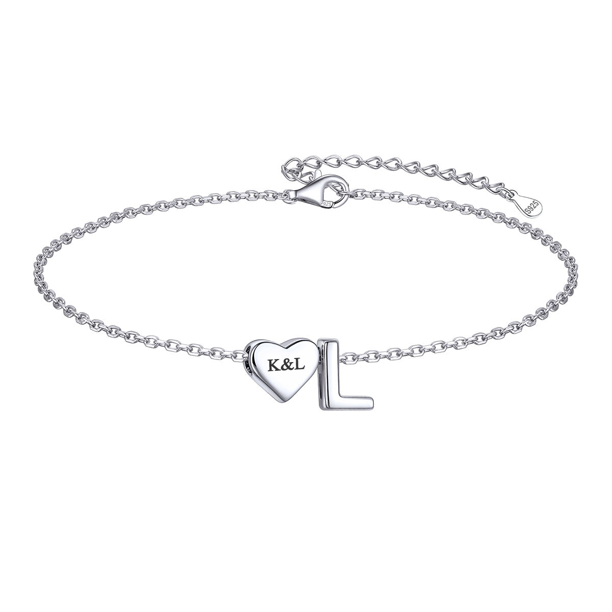 Custom Heart Initial L Bracelet for Women