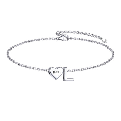 Custom Heart Initial L Bracelet for Women