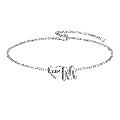 Custom Heart Initial M Bracelet for Women