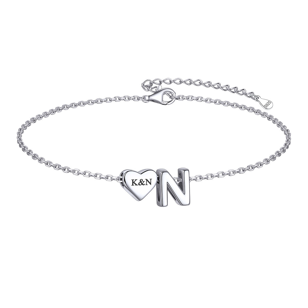 Custom Heart Initial N Bracelet for Women