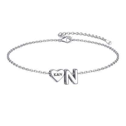 Custom Heart Initial N Bracelet for Women