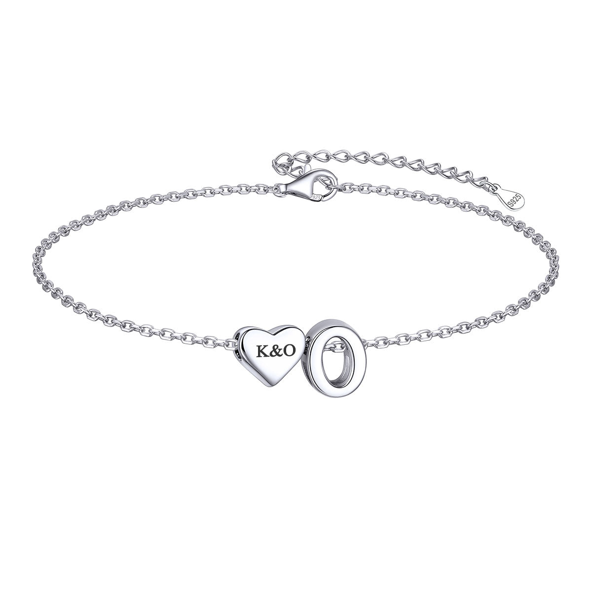 Custom Heart Initial O Bracelet for Women