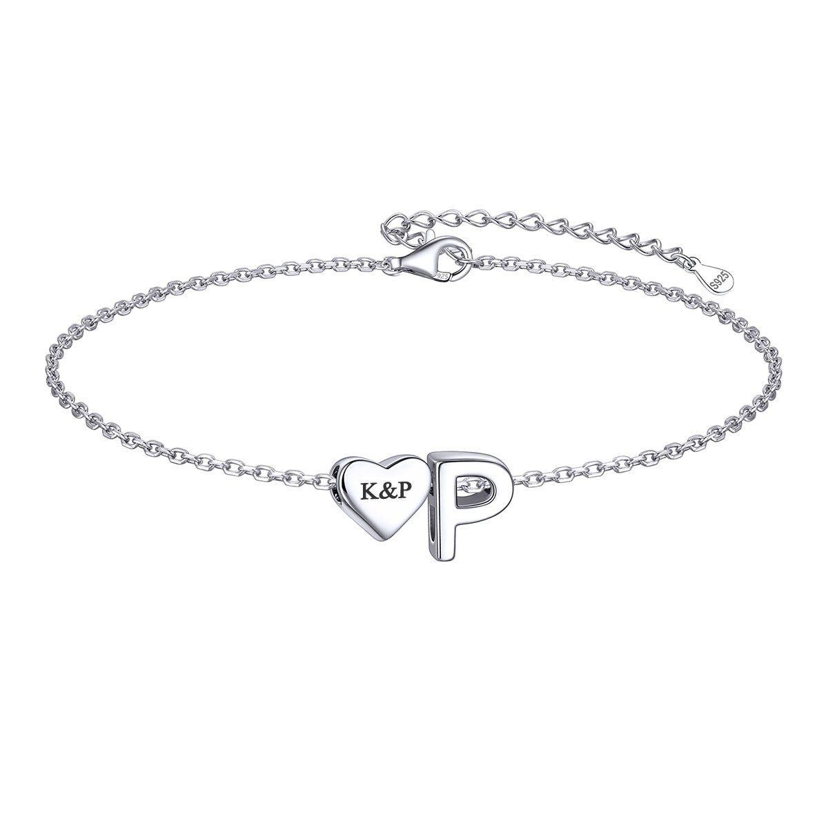 Custom Heart Initial P Bracelet for Women