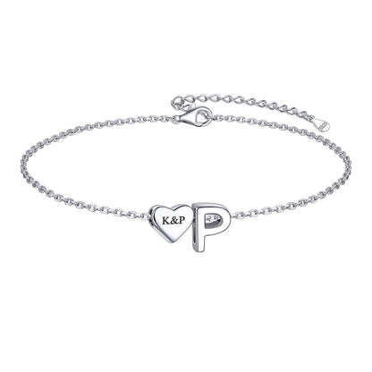 Custom Heart Initial P Bracelet for Women