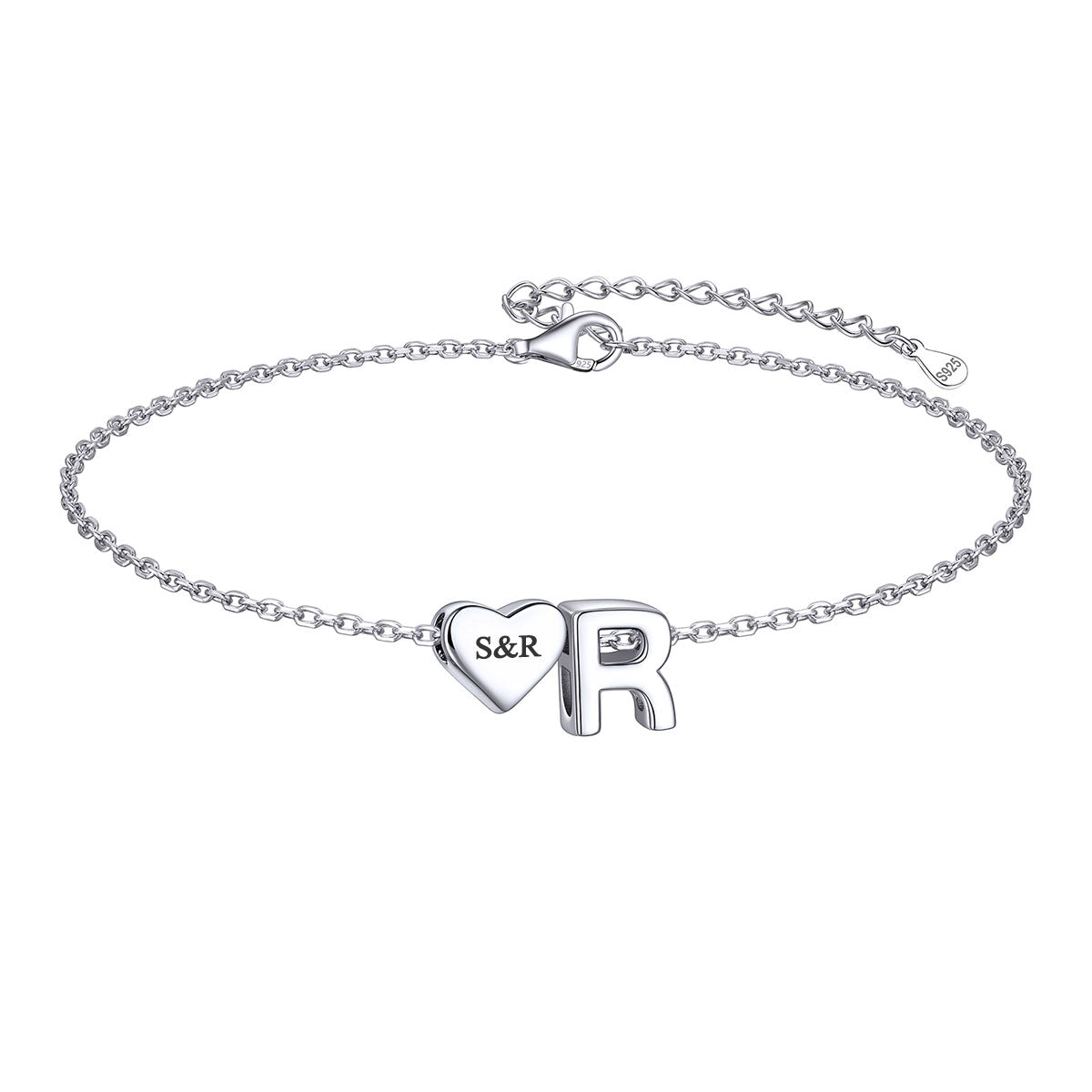 Custom Heart Initial R Bracelet for Women