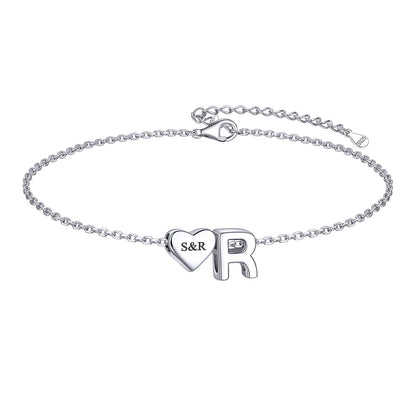 Custom Heart Initial R Bracelet for Women