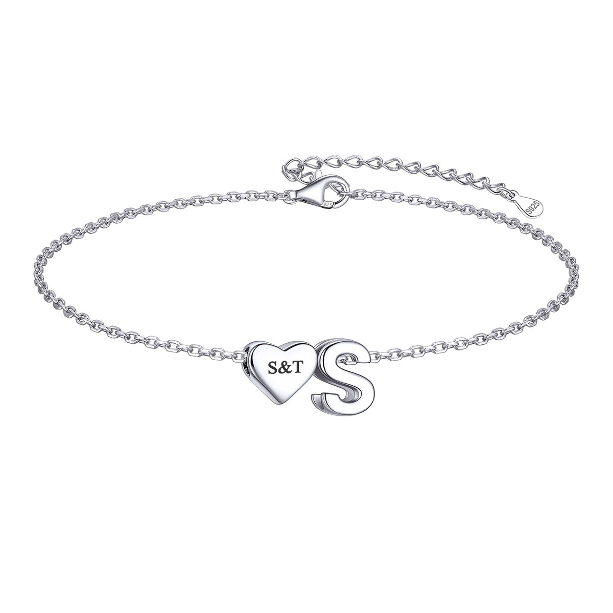 Custom Heart Initial S Bracelet for Women