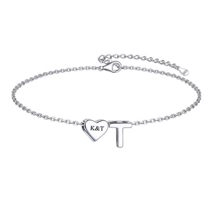 Custom Heart Initial T Bracelet for Women