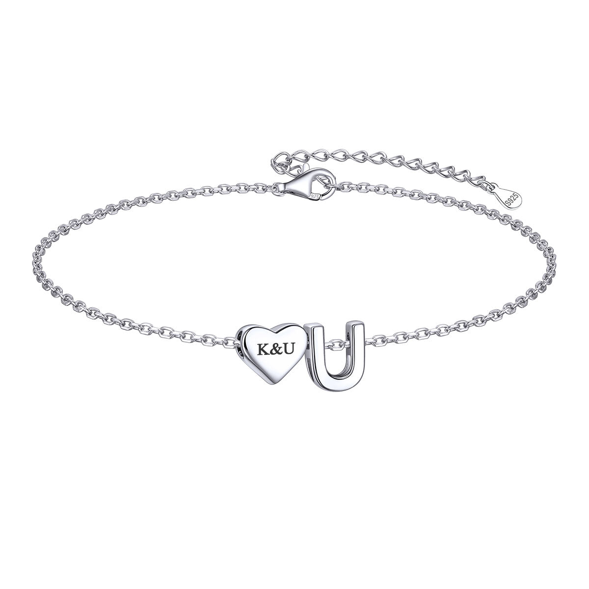 Custom Heart Initial U Bracelet for Women
