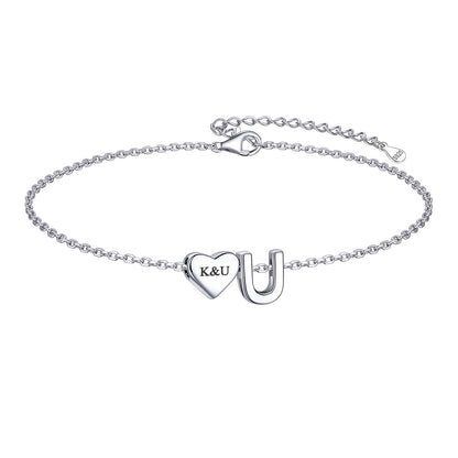 Custom Heart Initial U Bracelet for Women