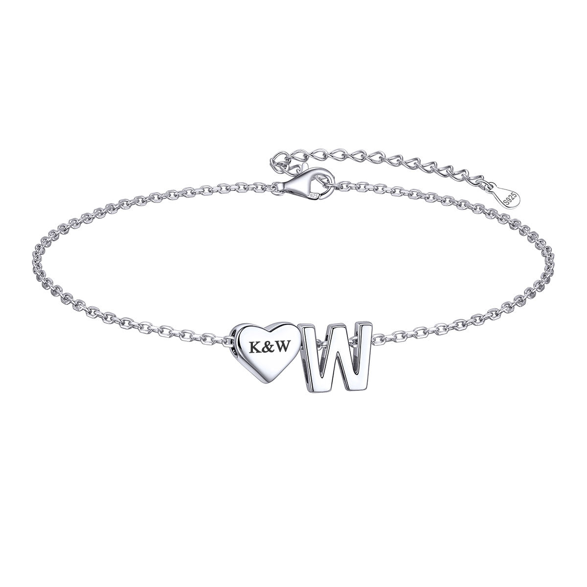 Custom Heart Initial W Bracelet for Women