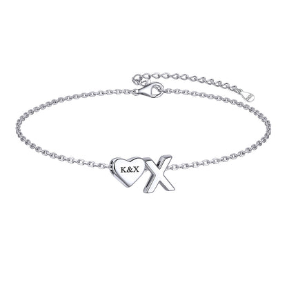 Custom Heart Initial X Bracelet for Women