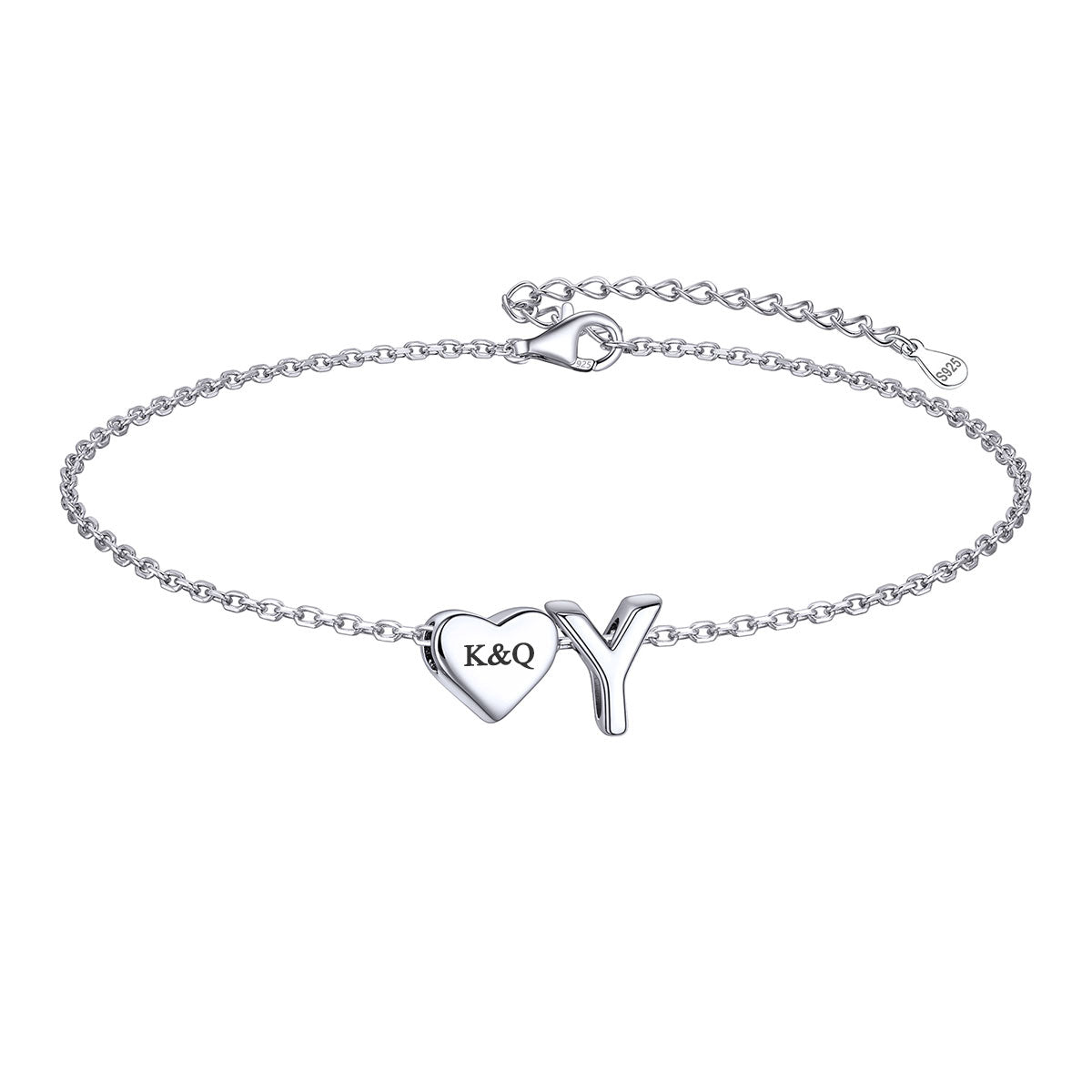 Custom Heart Initial Y Bracelet for Women