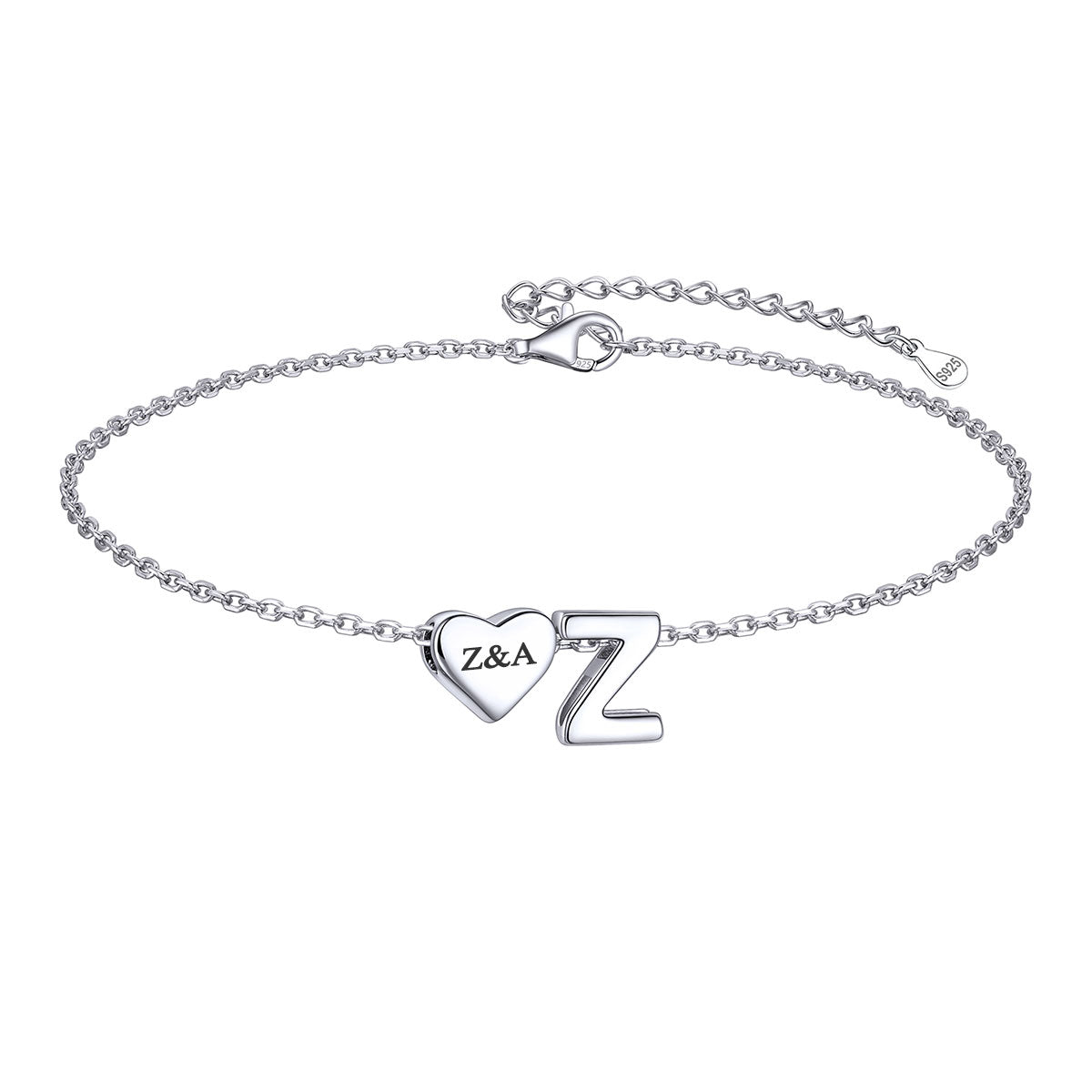 Custom Heart Initial Z Bracelet for Women