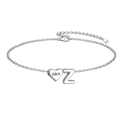 Custom Heart Initial Z Bracelet for Women