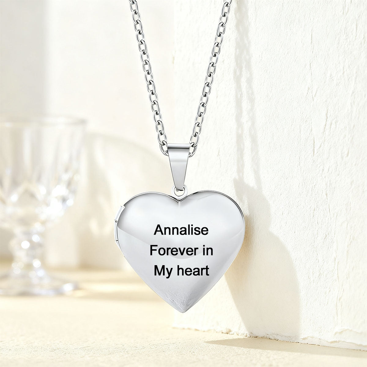 Custom Heart Locket Necklace in Stainless Steel