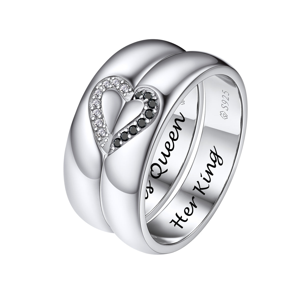 Custom Heart Matching Moissanite Promise Rings for Couple
