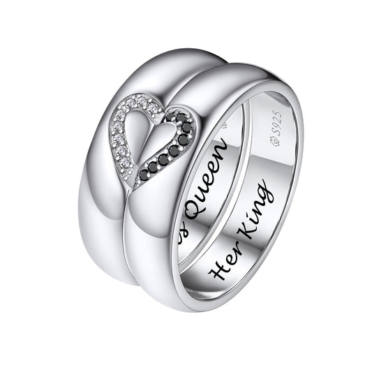 Custom Heart Matching Moissanite Promise Rings for Couple