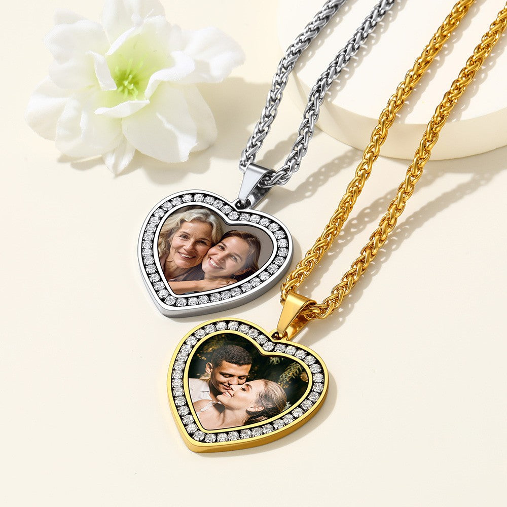 Custom Heart Picture Necklace With Cubic Zirconia