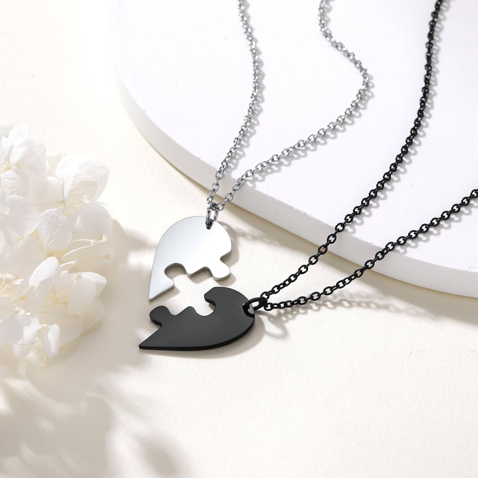 Custom Heart Puzzle Matching Couple Necklace