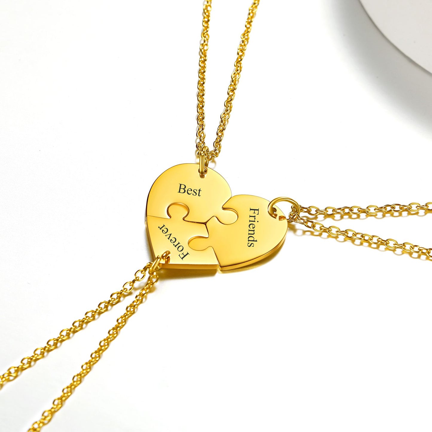 Custom Heart Puzzle Matching Couple Necklace Gold