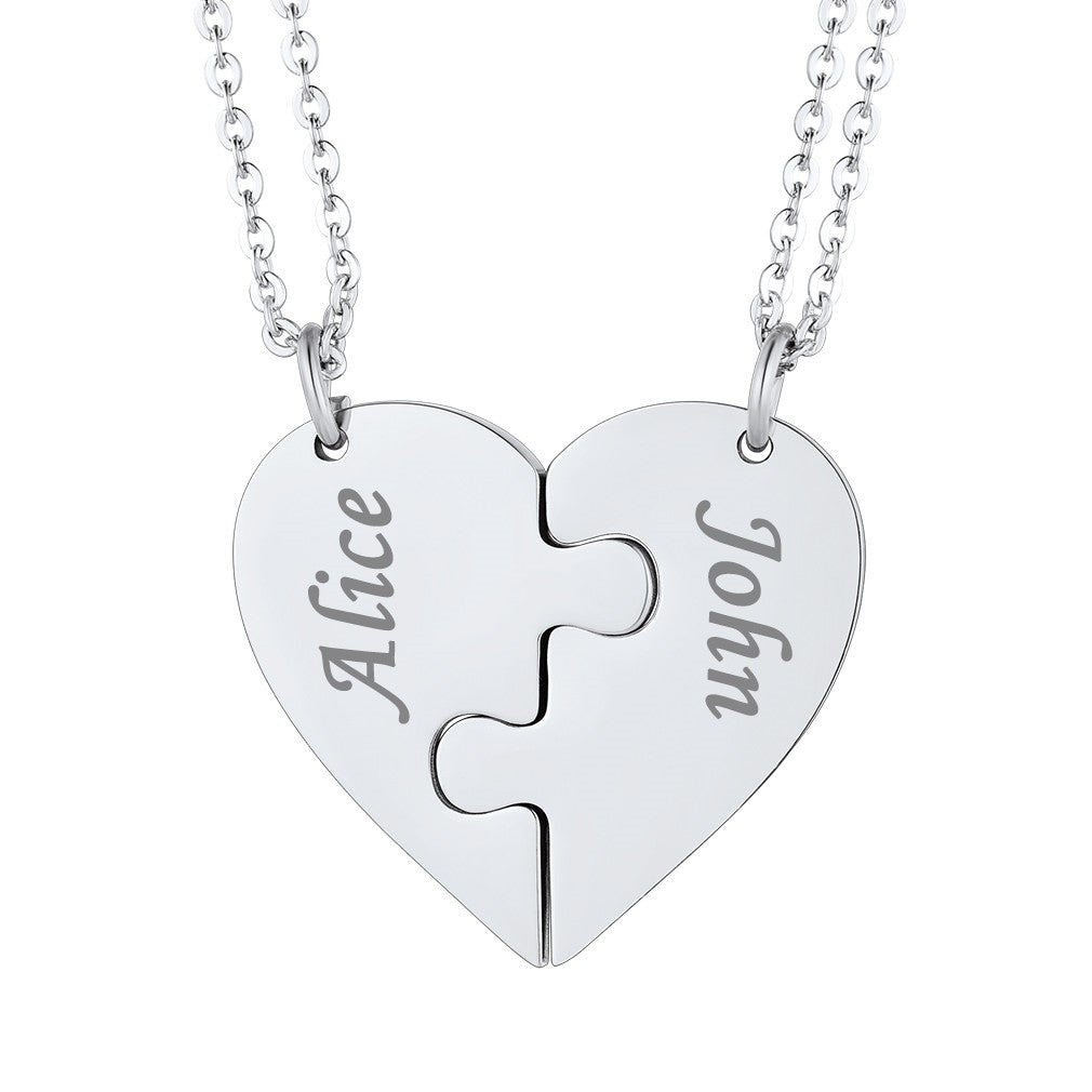 Custom Heart Puzzle Matching Couple Necklace Steel