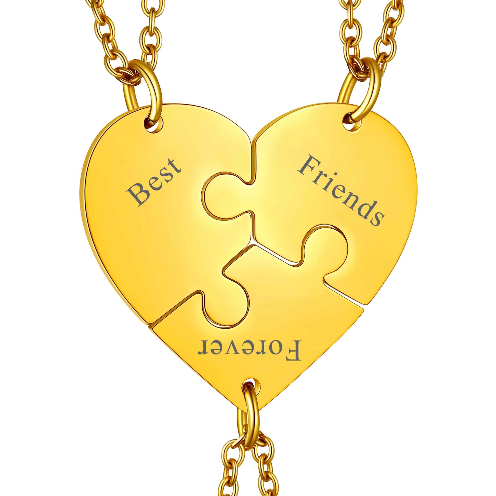 Custom Heart Puzzle Matching Necklace Gold