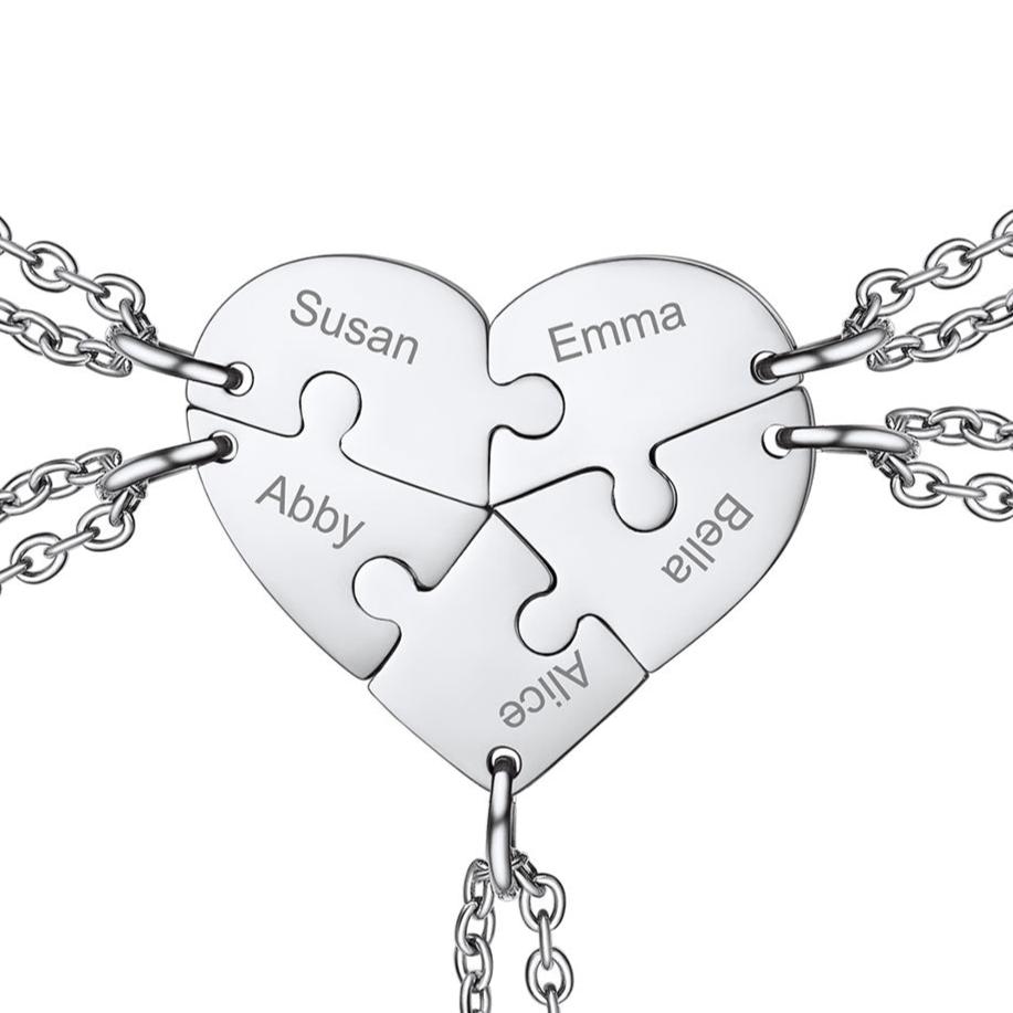 Custom Heart Puzzle Matching Necklaces 5 pieces