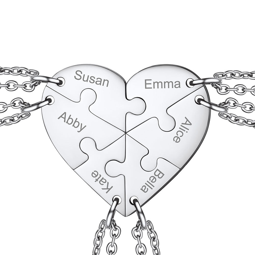 Custom Heart Puzzle Matching Necklaces 6pcs