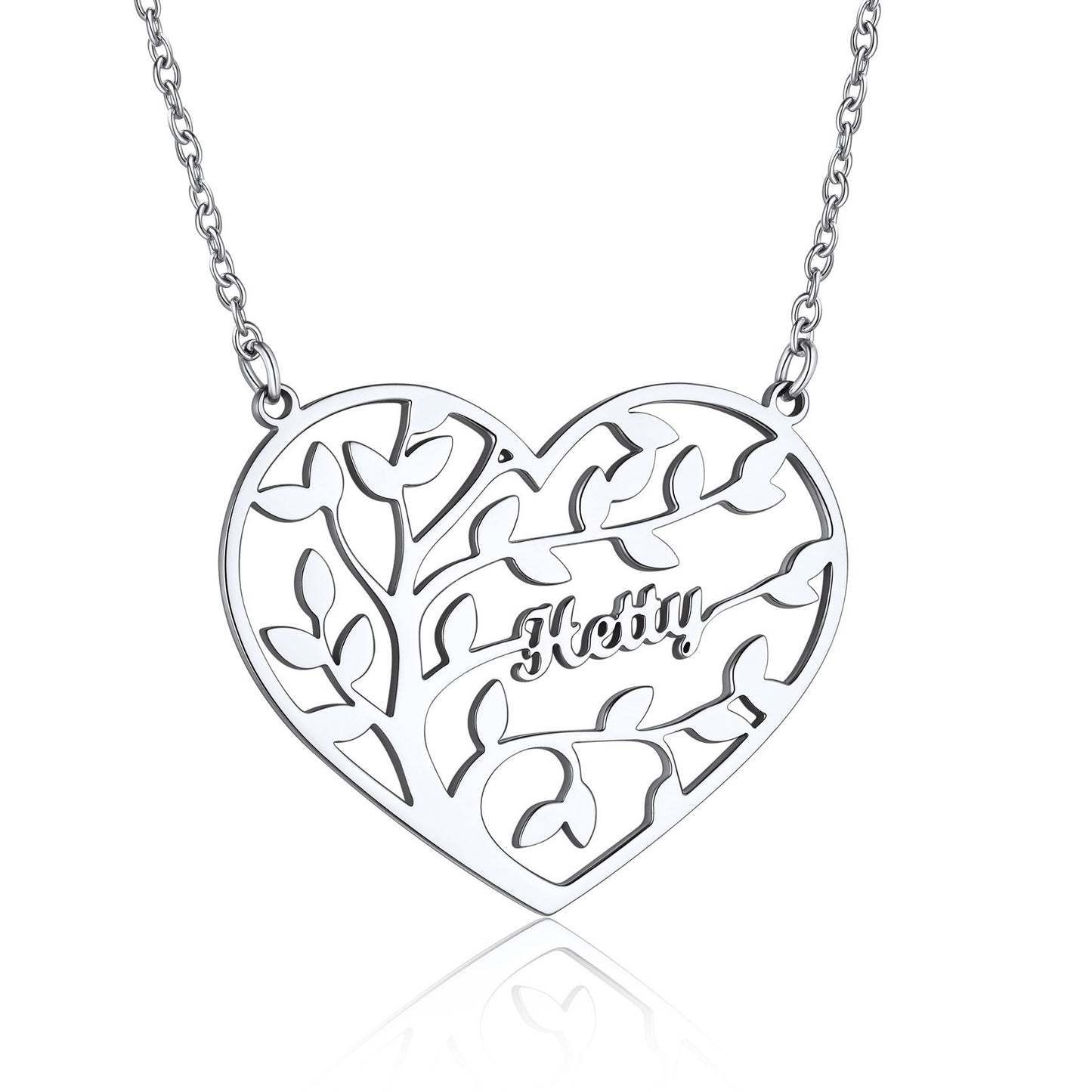 Custom Heart Tree of Life Heart Necklace with Names Steel