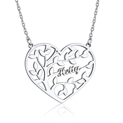 Custom Heart Tree of Life Heart Necklace with Names Steel