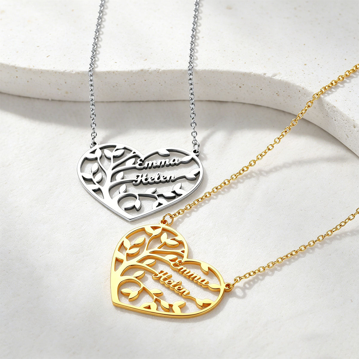 Custom Heart Tree of Life Heart Necklace with Names in different color