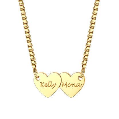 Custom Hearts 2 Names Necklace Gold Plated