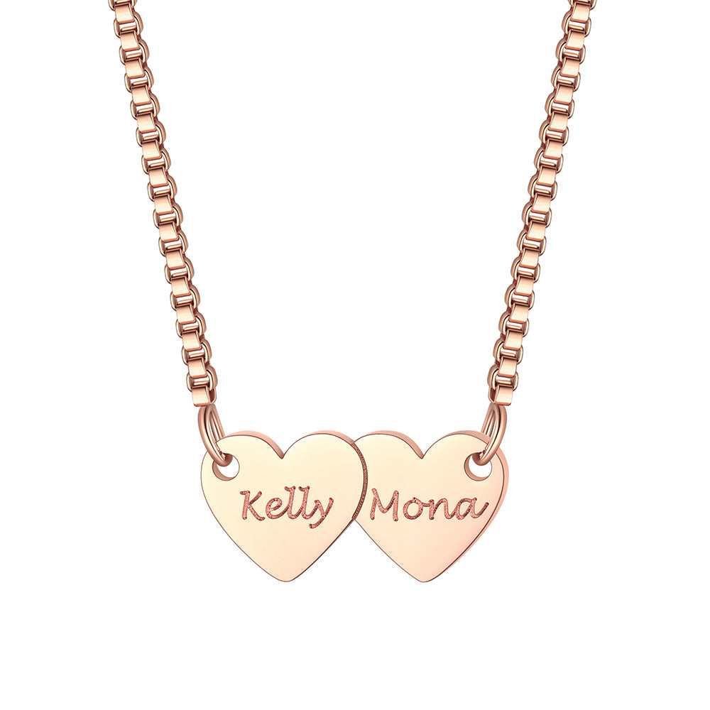 Custom Hearts 2 Names Necklace Rose Gold Plated