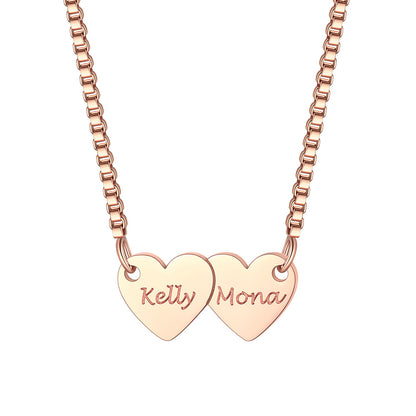 Custom Hearts 2 Names Necklace Rose Gold Plated