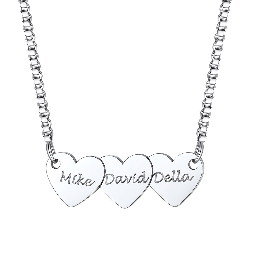 Custom Hearts 3 Names Necklace