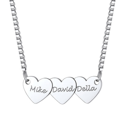 Custom Hearts 3 Names Necklace