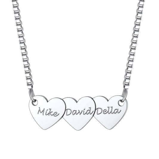 Custom Hearts 3 Names Necklace