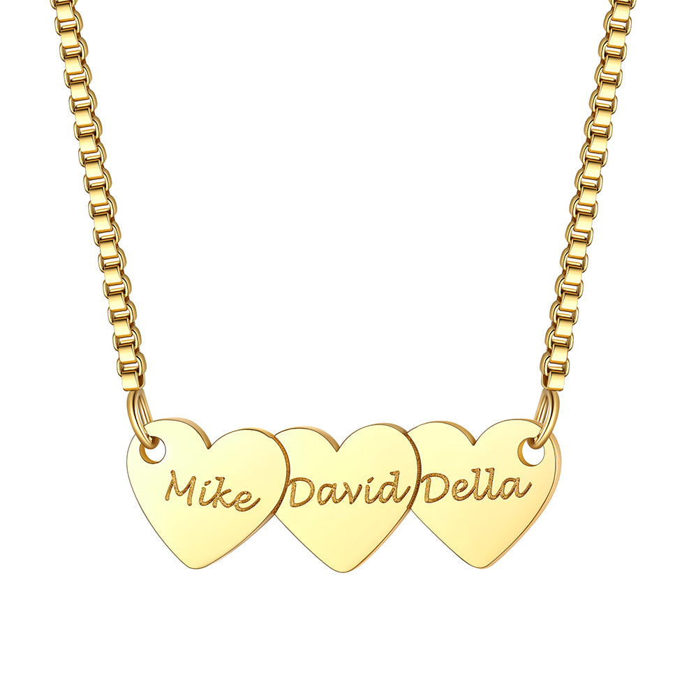 Custom Hearts 3 Names Necklace Gold Plated