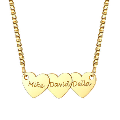Custom Hearts 3 Names Necklace Gold Plated