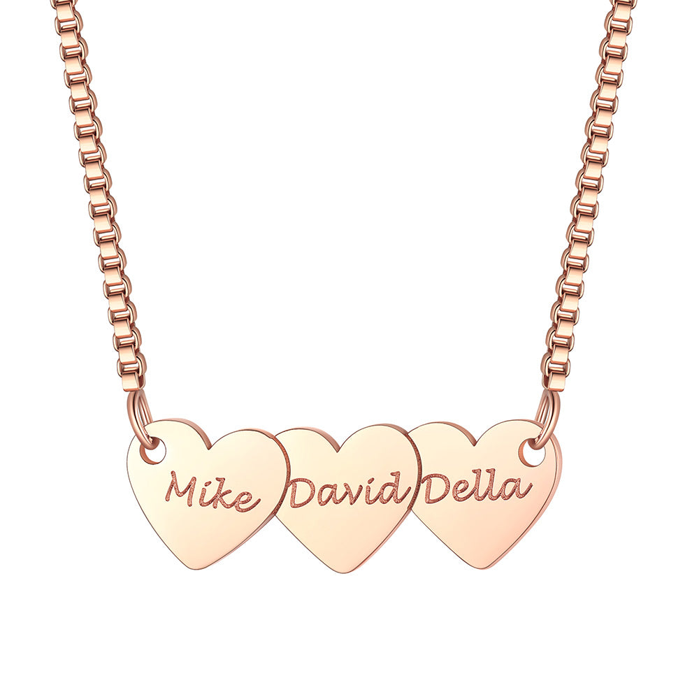 Custom Hearts 3 Names Necklace Rose Gold Plated