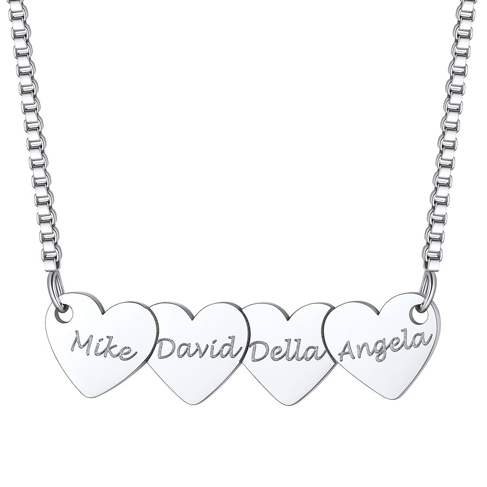 Custom Hearts 4 Names Necklace
