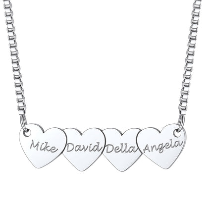 Custom Hearts 4 Names Necklace
